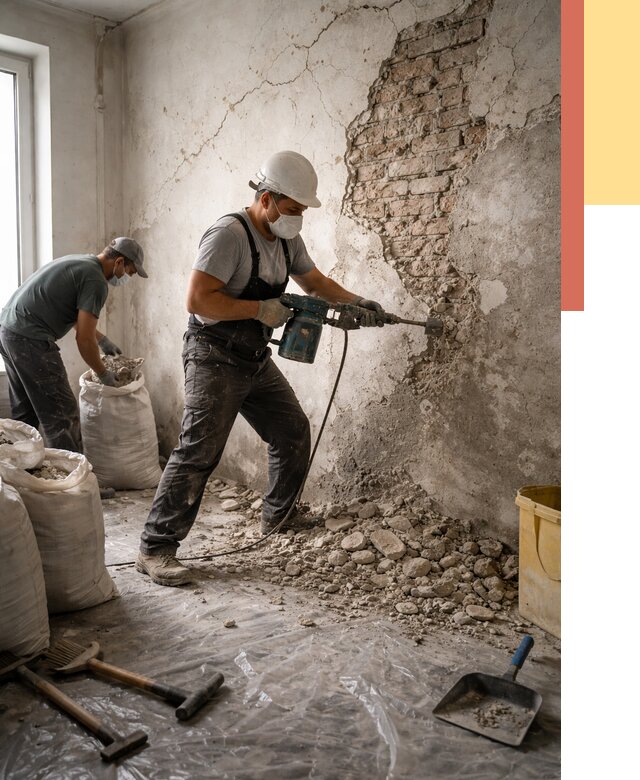 Демонтаж штукатурки со стен в Усолье-Сибирском от 7430 руб/м² — быстро и недорого | ОТДЕЛОЧНИК-Сль