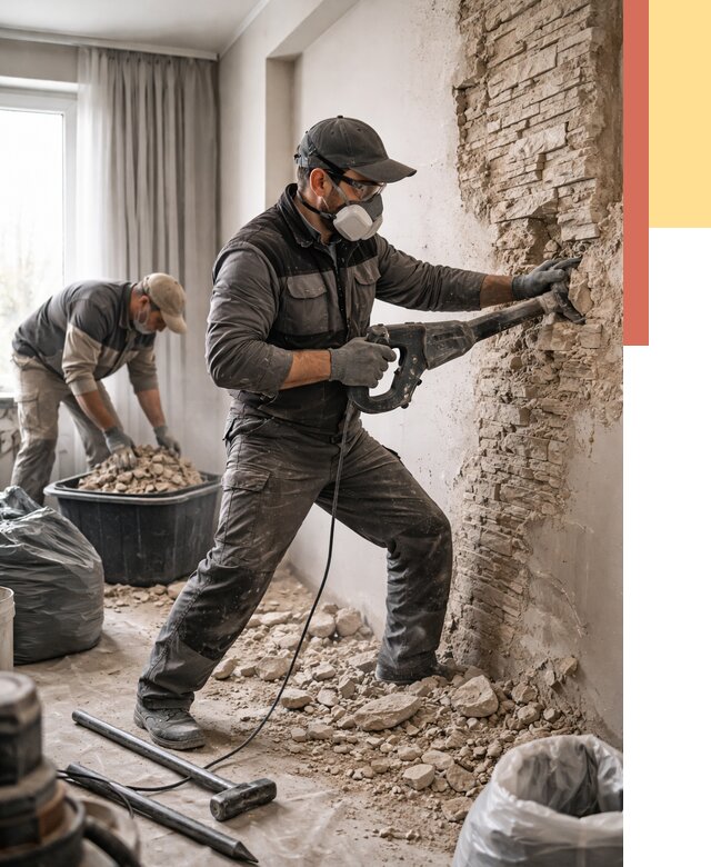 Демонтаж декоративного камня в Усолье-Сибирском от 1496 руб/м² — быстро и недорого | ОТДЕЛОЧНИК-Сль