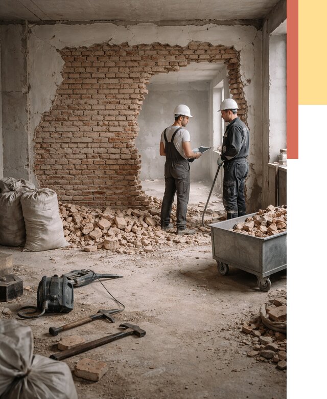 Демонтаж кирпичных стен в Усолье-Сибирском от 4334 руб. — быстро, недорого, под ключ | ОТДЕЛОЧНИК-Сль