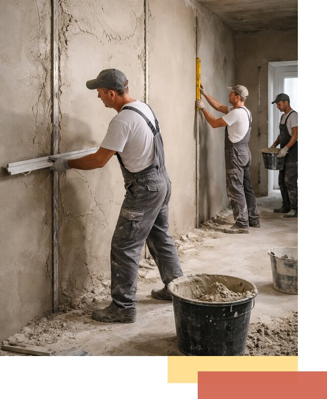 Штукатурка стен по маякам в Усолье-Сибирском — точная и ровная поверхность