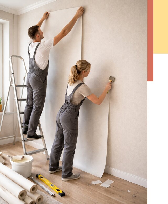 Поклейка флизелиновых обоев в Усолье-Сибирском от 6192 руб. | Быстро и недорого — ОТДЕЛОЧНИК-Сль