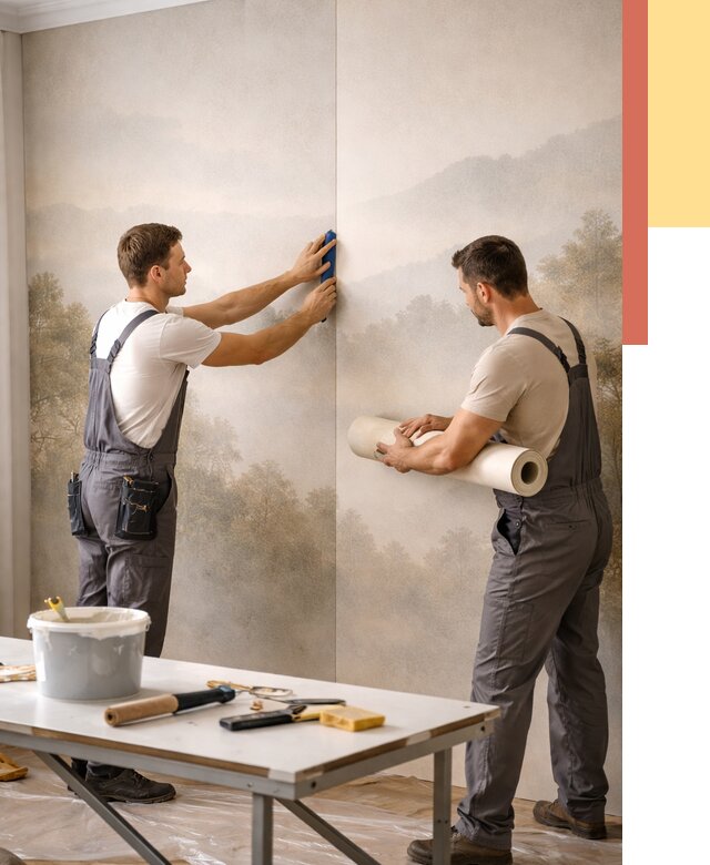 Поклейка фотообоев в Усолье-Сибирском от 8772 руб/м² — быстро и недорого | ОТДЕЛОЧНИК-Сль