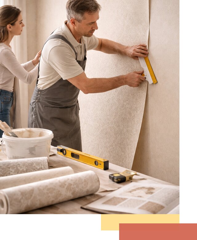 Поклейка обоев с подбором рисунка в Усолье-Сибирском