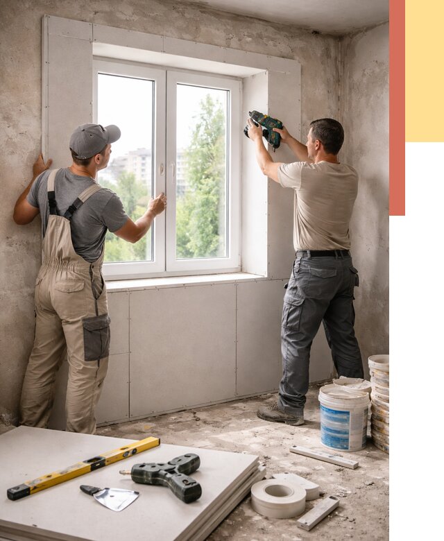 Монтаж откосов из гипсокартона в Усолье-Сибирском от 4644 руб. под ключ | ОТДЕЛОЧНИК-Сль