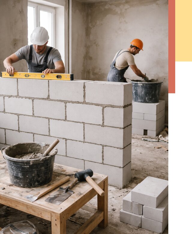 Кладка перегородок из газобетона в Усолье-Сибирском от 3302 руб. под ключ | ОТДЕЛОЧНИК-Сль