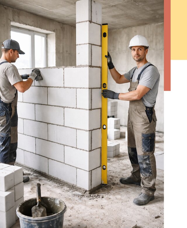 Кладка перегородок из пеноблока в Усолье-Сибирском от 1858 руб. под ключ | ОТДЕЛОЧНИК-Сль