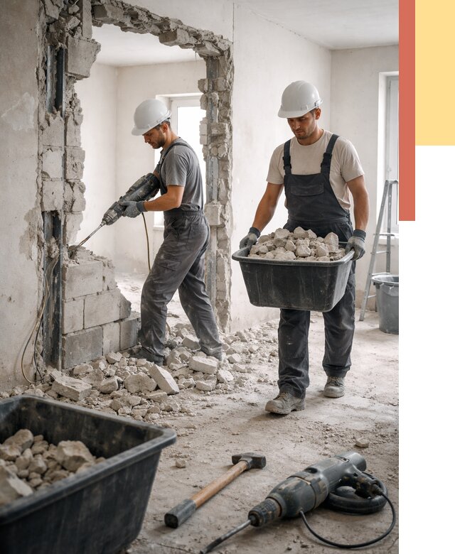 Демонтаж блоковых перегородок в Усолье-Сибирском от 3870 руб. — быстро и недорого | ОТДЕЛОЧНИК-Сль