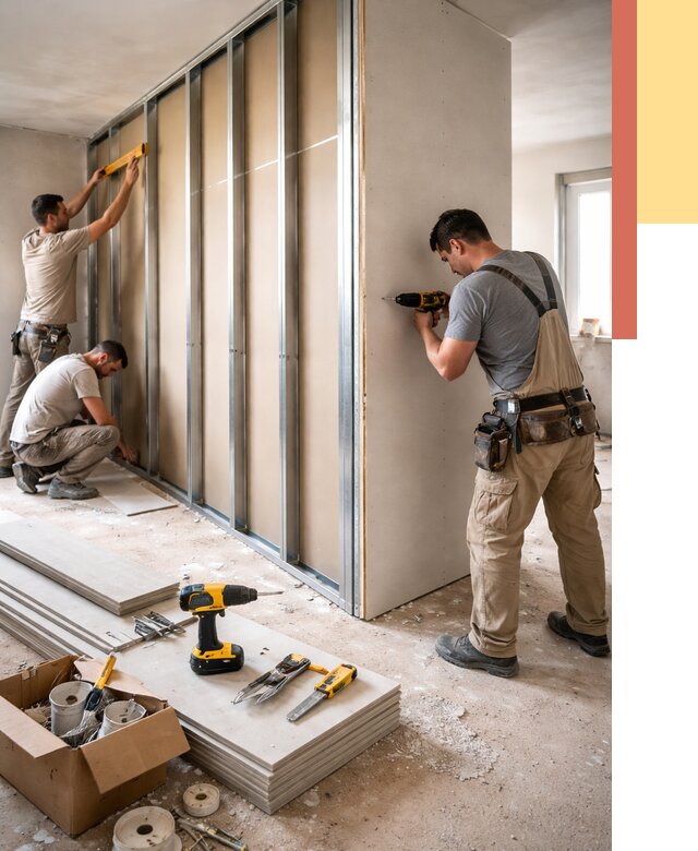 Монтаж однослойной перегородки из гипсокартона в Усолье-Сибирском от 671 руб. | ОТДЕЛОЧНИК-Сль