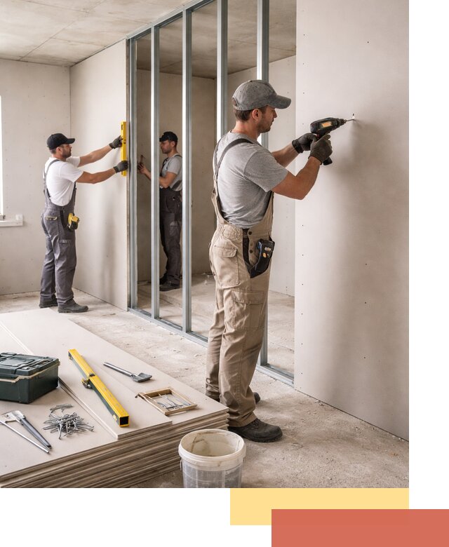 Однослойная перегородка из гипсокартона в Усолье-Сибирском под ключ, монтаж и отделка