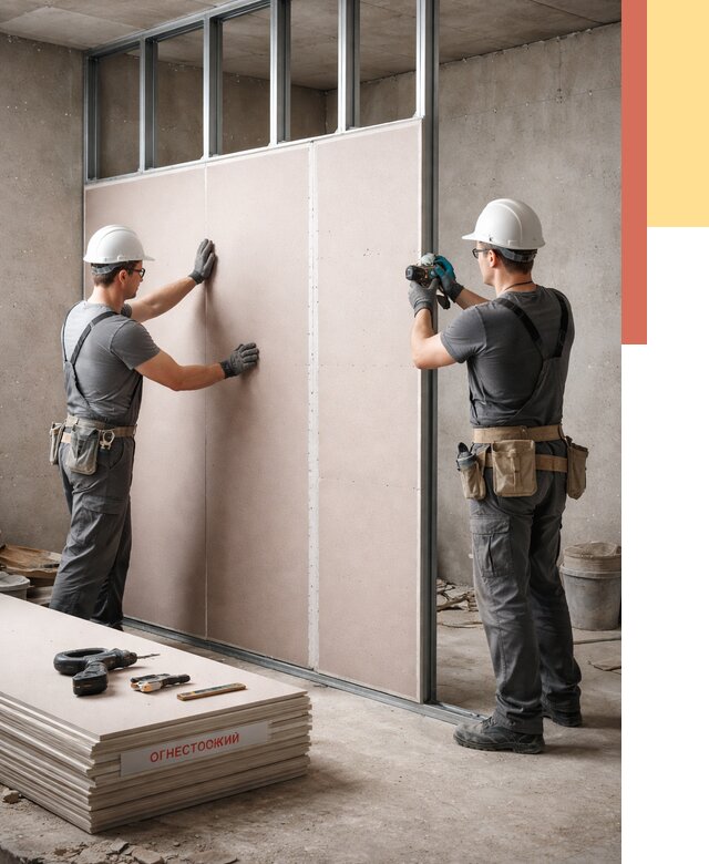 Перегородка из огнестойкого гипсокартона в Усолье-Сибирском от 1909 руб. под ключ | ОТДЕЛОЧНИК-Сль