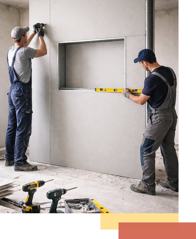 Перегородка из гипсокартона с нишей под декор в Усолье-Сибирском