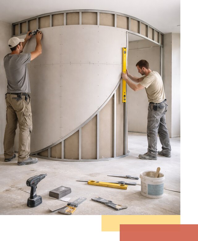 Радиусная перегородка из гипсокартона в Усолье-Сибирском под ключ