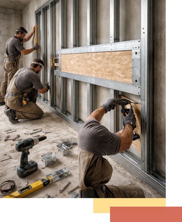 Усиленная перегородка для крепления тяжёлых конструкций в Усолье-Сибирском