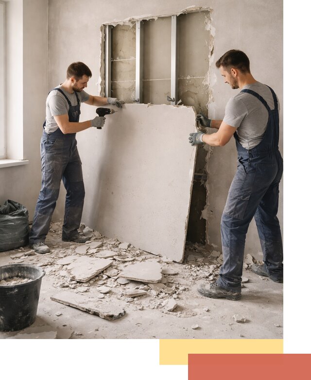 Демонтаж перегородки из гипсокартона в Усолье-Сибирском быстрый и аккуратный