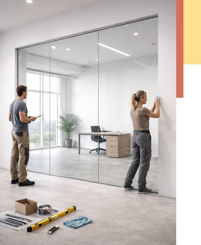 Перегородки из закаленного стекла в Усолье-Сибирском от 9804 руб. под ключ | ОТДЕЛОЧНИК-Сль