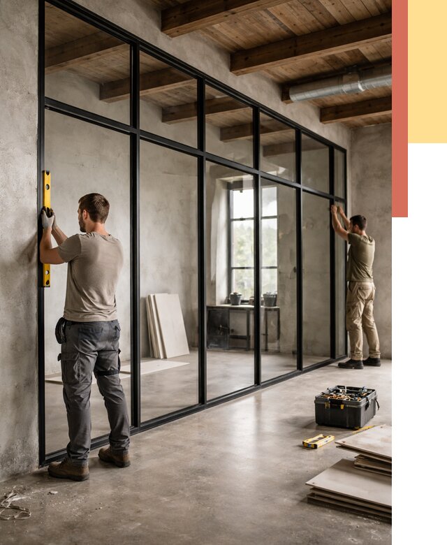 Стеклянные перегородки лофт в Усолье-Сибирском от 10836 руб. под ключ | ОТДЕЛОЧНИК-Сль