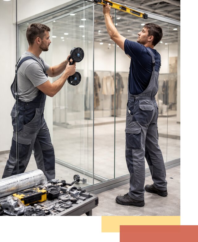 Стеклянные перегородки для магазинов в Усолье-Сибирском — монтаж и установка