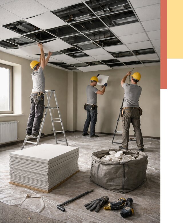 Демонтаж потолка Армстронг в Усолье-Сибирском от 4644 руб. быстро и недорого | ОТДЕЛОЧНИК-Сль