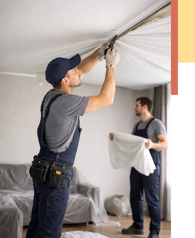 Демонтаж натяжного потолка в Усолье-Сибирском от 4644 руб. — снятие и разбор под ключ | ОТДЕЛОЧНИК-Сль