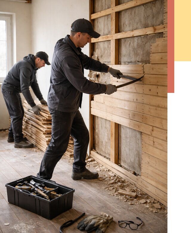 Демонтаж вагонки в Усолье-Сибирском от 3922 руб/м2 — быстро и недорого | ОТДЕЛОЧНИК-Сль