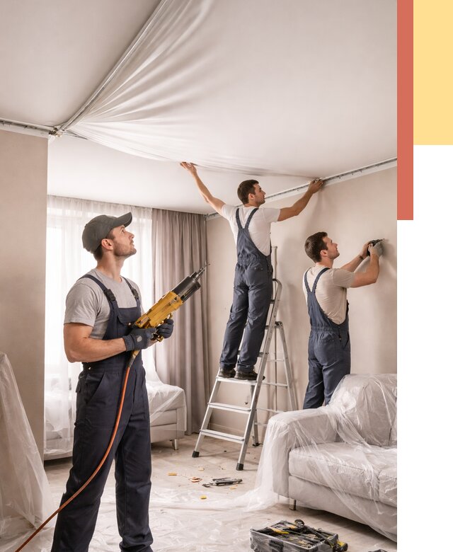 Установка натяжного потолка в Усолье-Сибирском от 4644 руб. | Быстро и недорого — ОТДЕЛОЧНИК-Сль