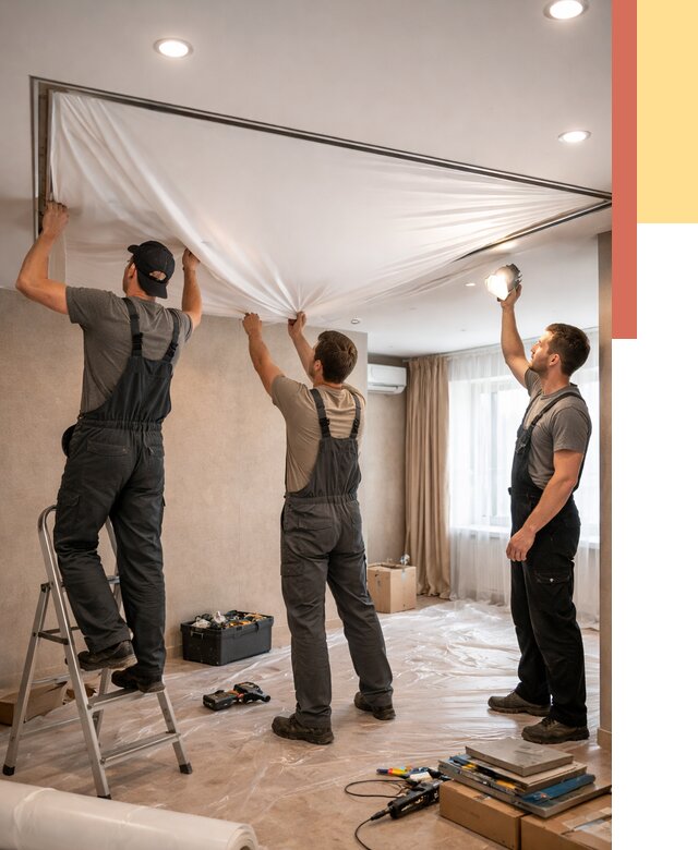 Монтаж ПВХ натяжного потолка в Усолье-Сибирском от 3612 руб. под ключ | ОТДЕЛОЧНИК-Сль