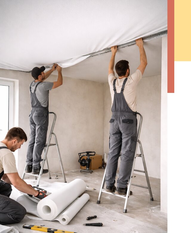 Монтаж тканевого натяжного потолка в Усолье-Сибирском от 3612 руб. под ключ | ОТДЕЛОЧНИК-Сль