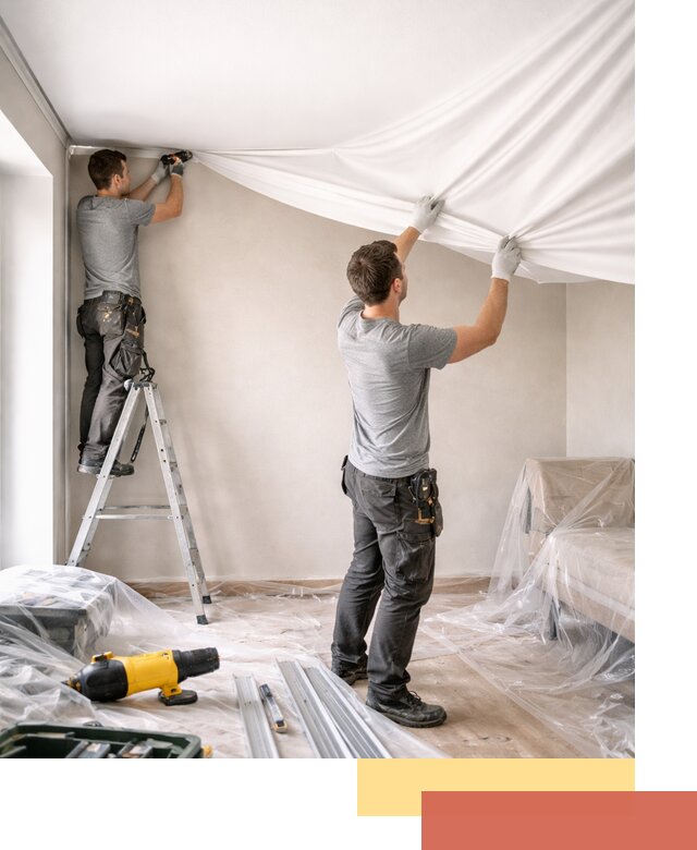 Монтаж тканевого натяжного потолка в Усолье-Сибирском недорого и быстро