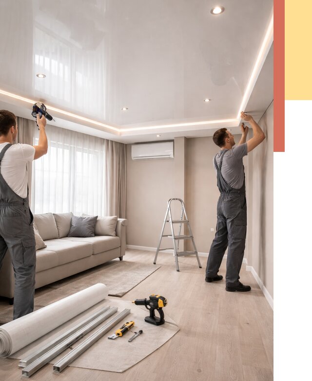 Монтаж глянцевого натяжного потолка в Усолье-Сибирском от 774 руб. под ключ | ОТДЕЛОЧНИК-Сль