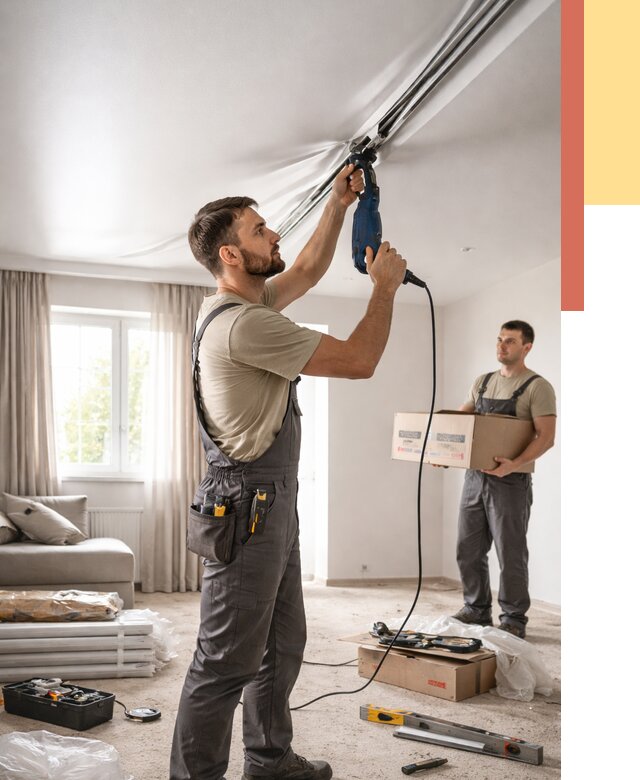 Монтаж сатинового натяжного потолка в Усолье-Сибирском от 3612 руб. | Быстро, недорого — ОТДЕЛОЧНИК-Сль