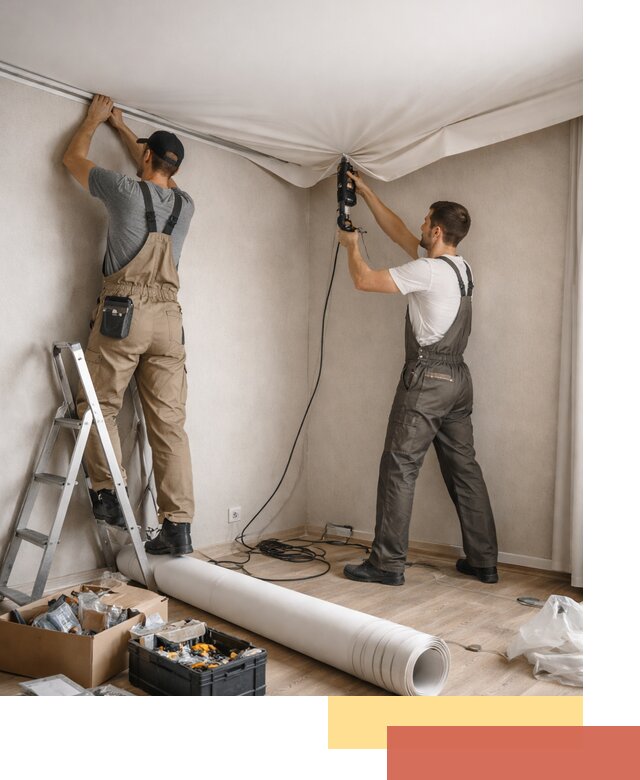 Монтаж цветного натяжного потолка в Усолье-Сибирском за один день