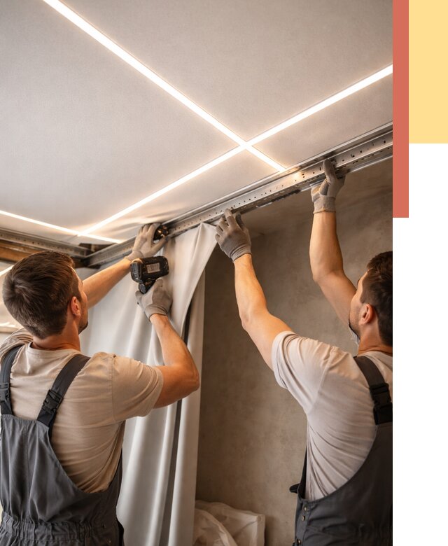 Монтаж натяжного потолка со световыми линиями в Усолье-Сибирском от 1238 руб. | ОТДЕЛОЧНИК-Сль