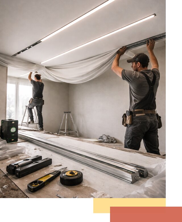 Монтаж натяжных потолков со световыми линиями в Усолье-Сибирском