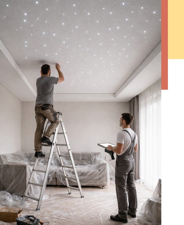 Монтаж натяжного потолка «звездное небо» в Усолье-Сибирском от 6708 руб. | ОТДЕЛОЧНИК-Сль