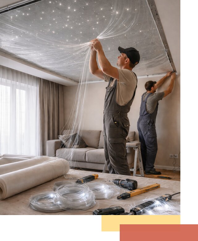 Монтаж натяжного потолка «Звездное небо» в Усолье-Сибирском