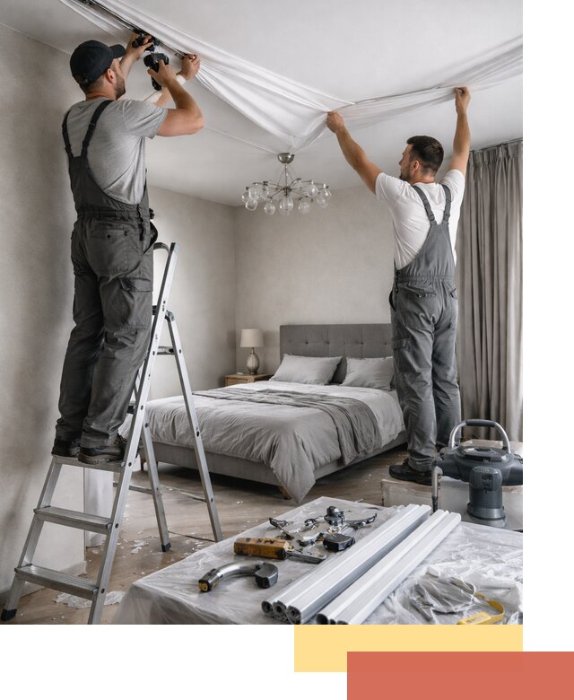 Монтаж натяжного потолка в спальне в Усолье-Сибирском