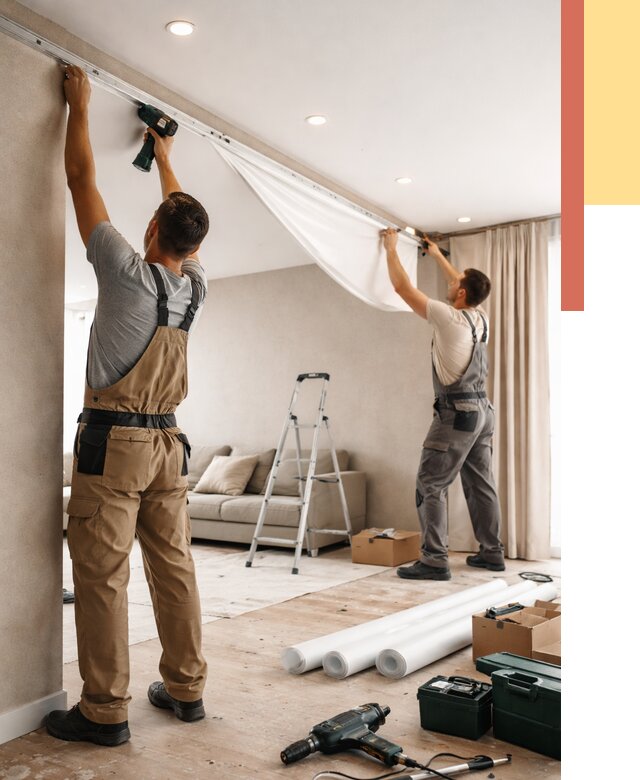 Монтаж натяжного потолка в гостиной в Усолье-Сибирском от 568 руб. | ОТДЕЛОЧНИК-Сль