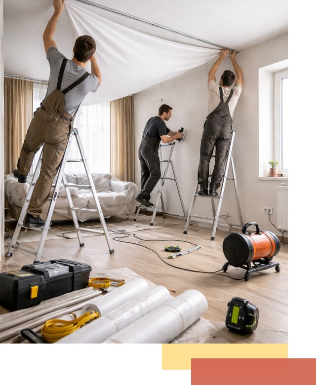 Монтаж натяжного потолка в гостиной в Усолье-Сибирском