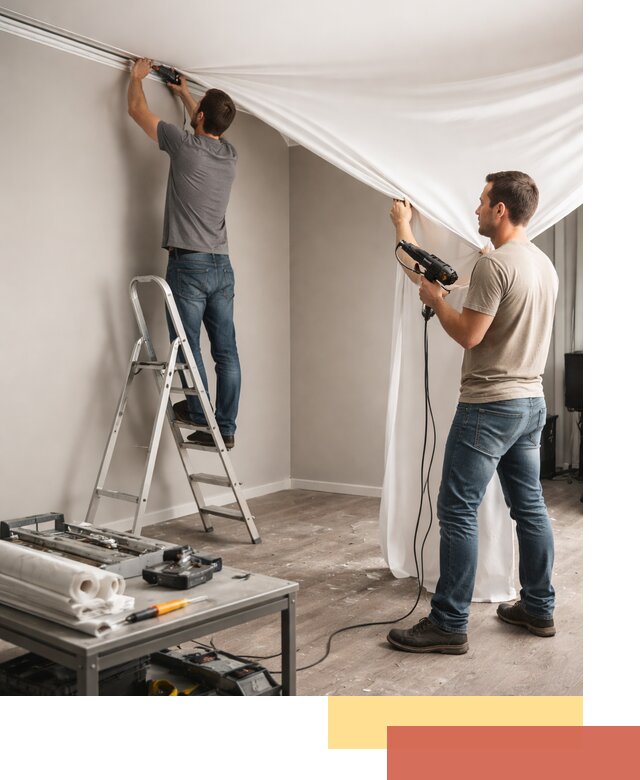 Монтаж натяжного потолка в студии в Усолье-Сибирском