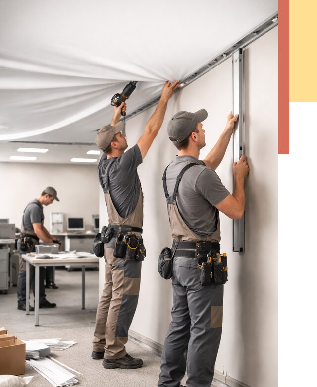 Монтаж натяжного потолка в офисе в Усолье-Сибирском от 464 руб/м² — быстро и недорого | ОТДЕЛОЧНИК-Сль