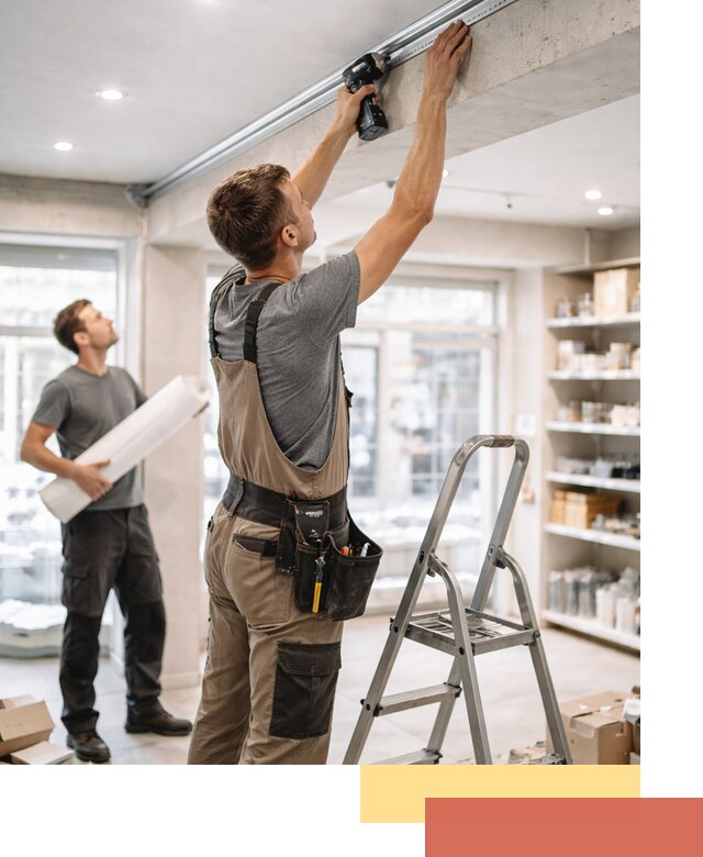 Монтаж натяжных потолков в магазине в Усолье-Сибирском