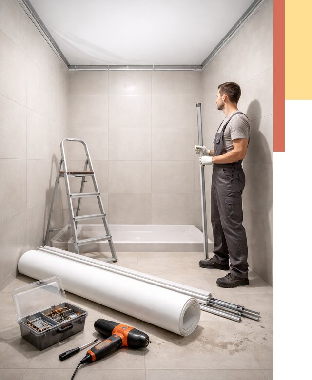 Монтаж натяжного потолка в санузле в Усолье-Сибирском от 1909 руб. — ОТДЕЛОЧНИК-Сль