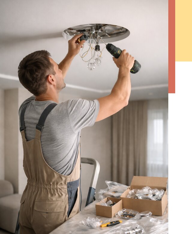 Установка люстры в натяжной потолок в Усолье-Сибирском от 1238 руб. | Быстро и недорого — ОТДЕЛОЧНИК-Сль