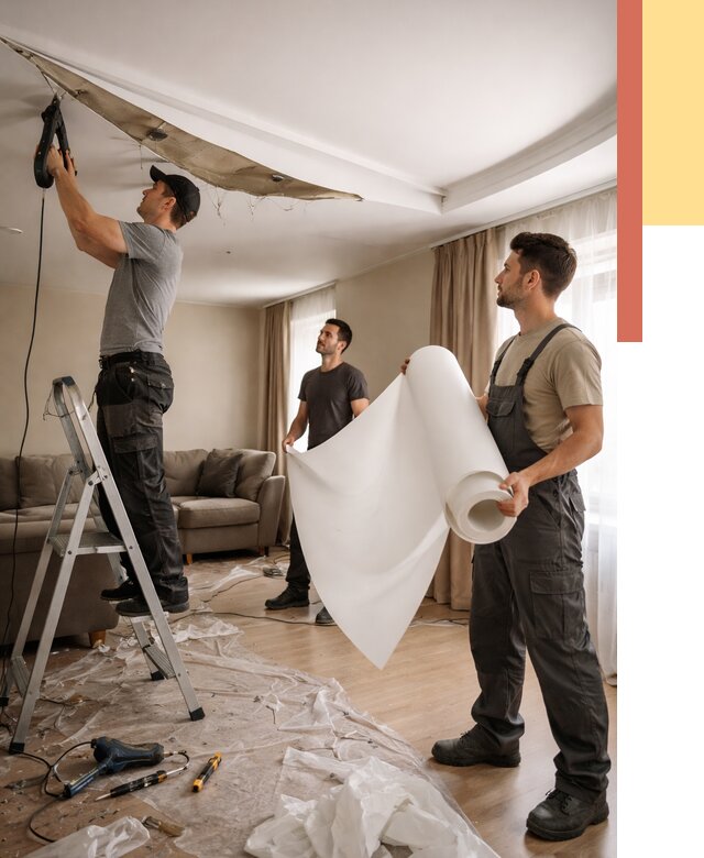 Замена полотна натяжного потолка в Усолье-Сибирском от 9804 руб. быстро и недорого | ОТДЕЛОЧНИК-Сль