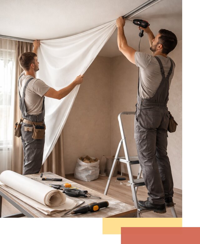 Замена полотна натяжного потолка в Усолье-Сибирском быстро и качественно