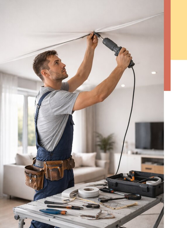 Ремонт натяжных потолков в Усолье-Сибирском от 9804 руб. под ключ — ОТДЕЛОЧНИК-Сль