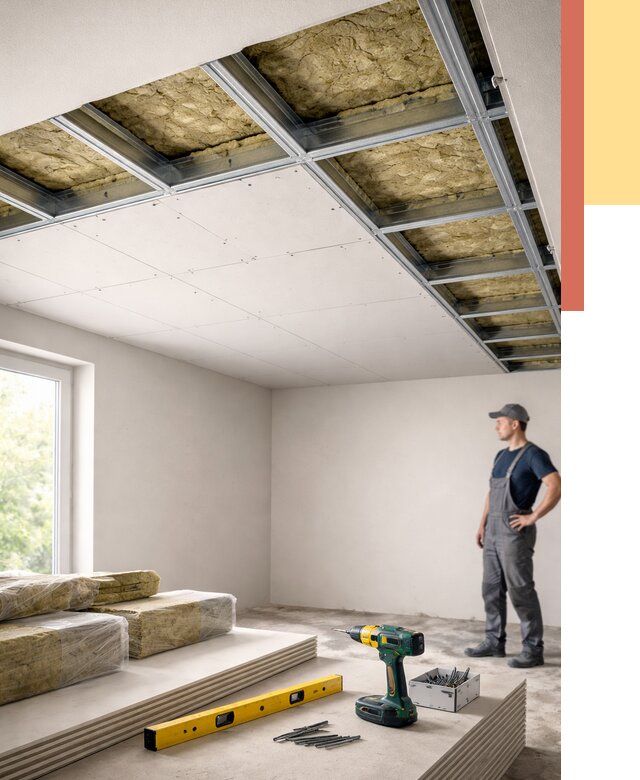 Звукоизоляция потолка ГКЛ в Усолье-Сибирском от 980 руб. — монтаж под ключ | ОТДЕЛОЧНИК-Сль